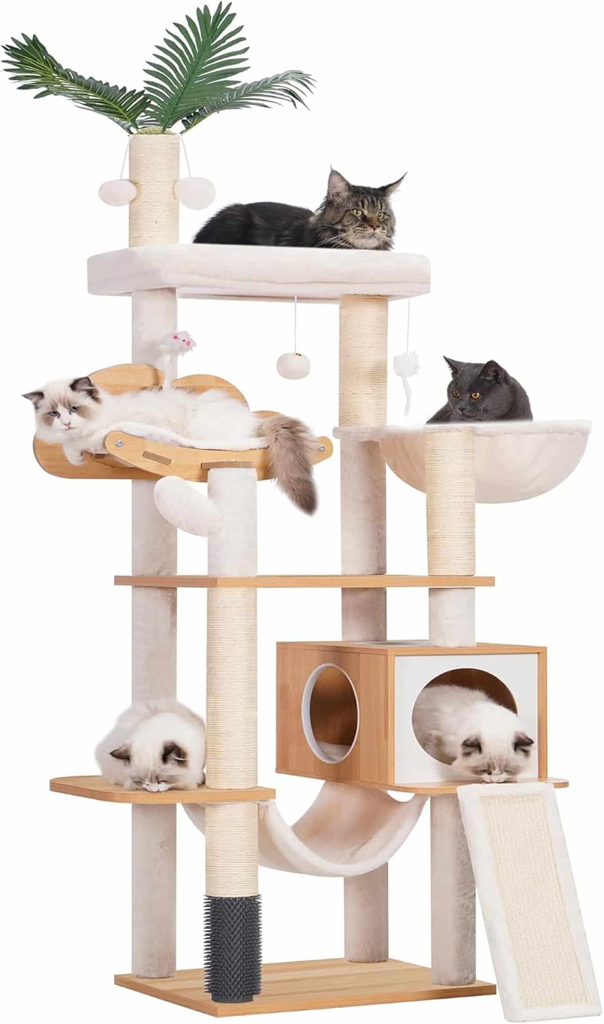 Test : arbre à chat Heybly HCT120WB en bois avec 5 griffoirs et accessoires