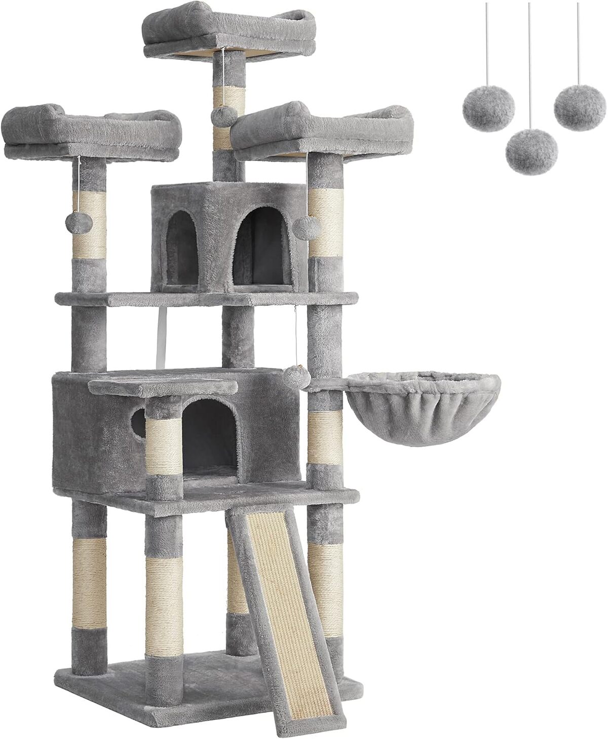 Test de l'arbre à chat XXL Feandrea 168 cm : tour de jeux gris clair