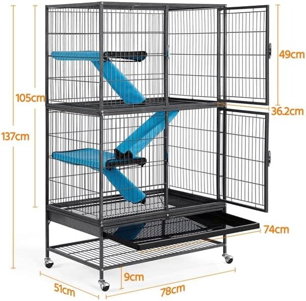 Abician Cage pour Petits Animaux Roulante Cage Rongeurs Hamster/Chinchilla/Cochon d'Inde avec 2 Plate-Formes Détachables en Métal Noir