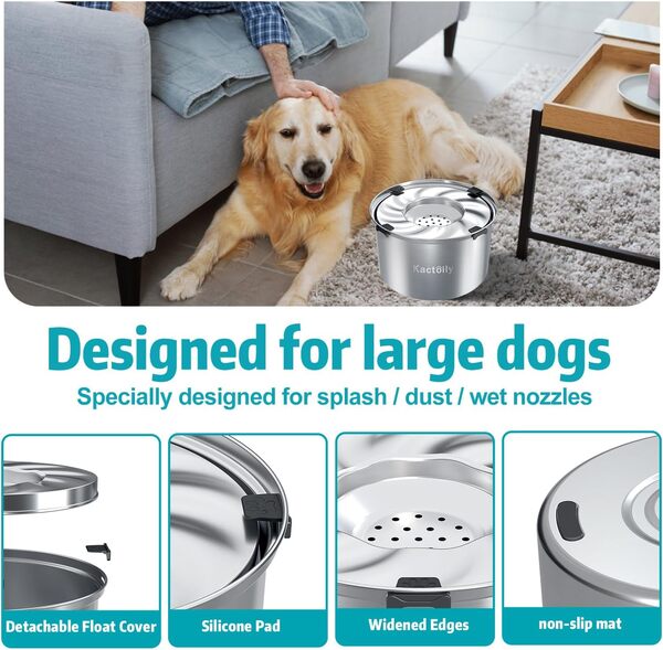 Gamelle d'eau pour chien de 5,6 l sans déversement, bol d'eau lente de 5,6 l pour grands chiens, distributeur d'eau pour chien à boire lentement, gamelles en acier inoxydable pour buveurs désordonnés