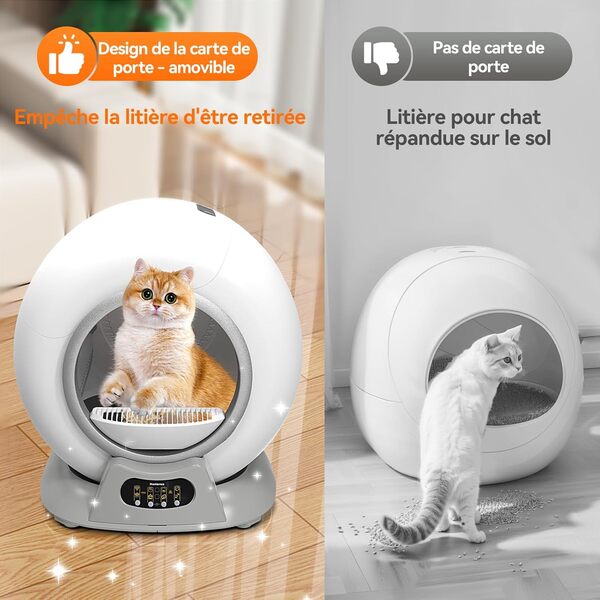 Litiere Chat Autonettoyante, 65L Bac à Litière pour Chat Automatique des Contrôleur de Sable Amovible/Alarme sécurisée/Contrôle APP/Anti-Pinch/Lit à litière Anti-Odeur pour Plusieurs Chats