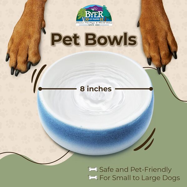 Byer of Maine Gamelle pour animaux de compagnie - Porcelaine haute cuisson - Passe au lave-vaisselle - Antidérapante - Pour chiens de grande taille - Bleu