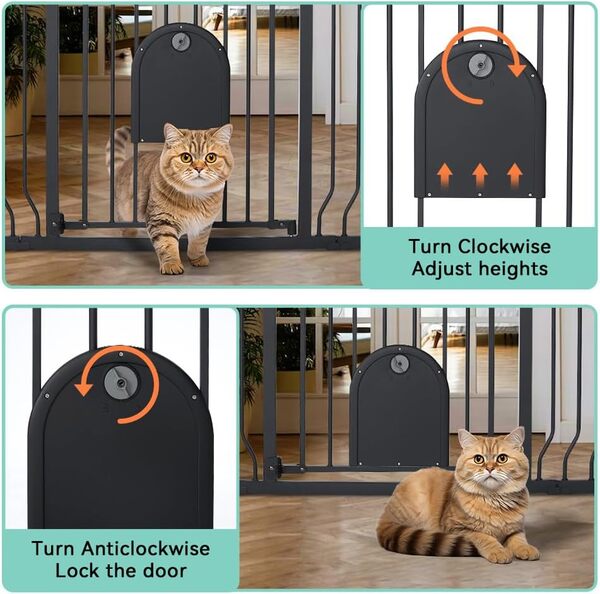 COMOMY Barriere de Securite Chien avec Porte Ajustable pour Chat, 75-123cm Barriere de Securite Enfant Extra Wide pour Escaliers et Portes, Barrière à Fermeture Automatique, 76cm de Haut (Noir)