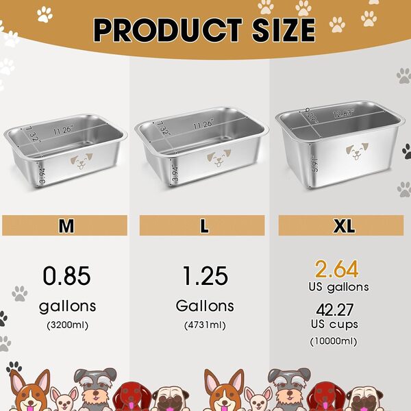 Sweetude Lot de 4 grandes gamelles à eau pour chiens de grande taille en acier inoxydable - Gamelles en métal résistant à la rouille - Grande capacité pour animaux de compagnie (9 l)