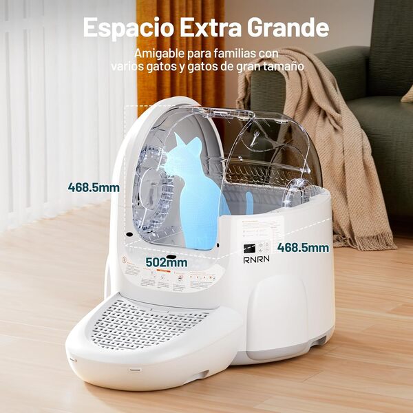 RNRN V1 Max Litiere Chat Autonettoyante, Grand Bac à Litière Autonettoyante Ouvert pour Chat 70L, Contrôle APP, Protection Intelligente Contre Les Pincements à 360°, Anti-Odeur,pour Plusieurs Chats