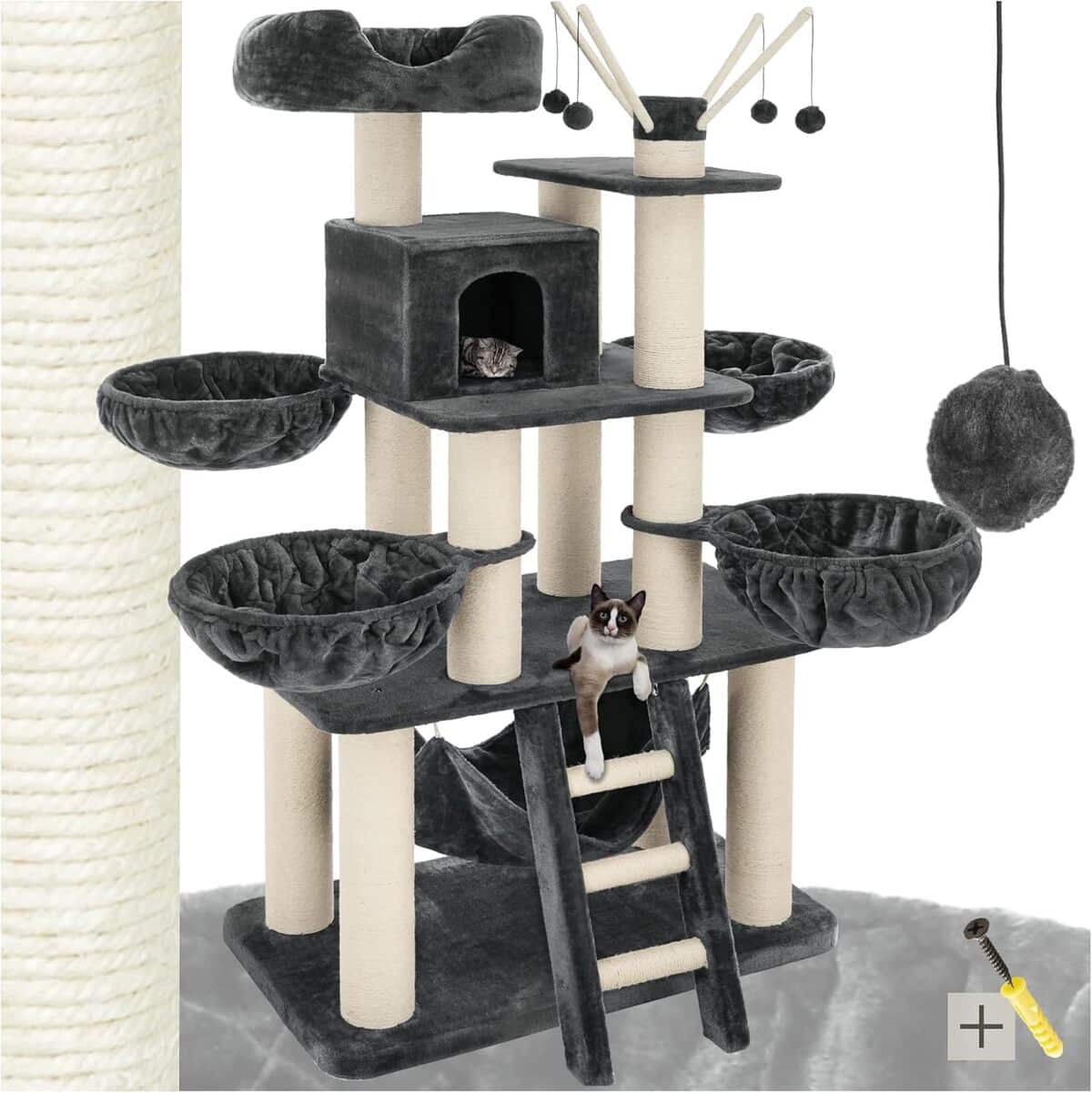 Test de l'arbre à chat 195cm tectake® : griffoir et lit tout-en-un