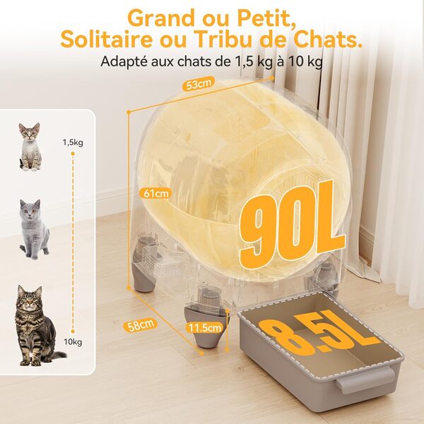 Devoko Bac à litière pour Chat autonettoyant, 90 l, électrique, avec Sac Poubelle et Tapis, Grande capacité, Nettoyage instantané, idéal pour Les Grands Chats, Convient pour Les foyers de Plusieurs