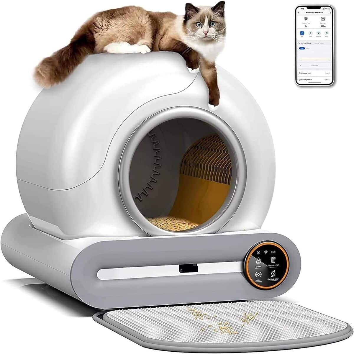 Test de la litière autonettoyante pour chat avec contrôle via application