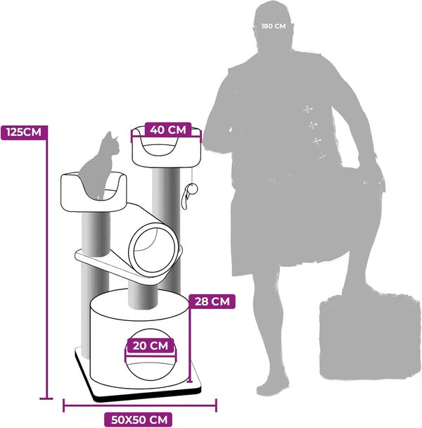 Petrebels Arbre à Chat Victoria 125 Beige/Crème, avec 2 Sofas Luxueux