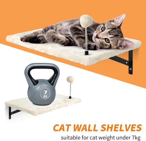 Ensemble d'escalade mural pour chat avec étagères d'escalade, perchoirs, pont, hamac, griffoir et balle - 7 pièces - Meubles d'intérieur en bois pour chat - Beige