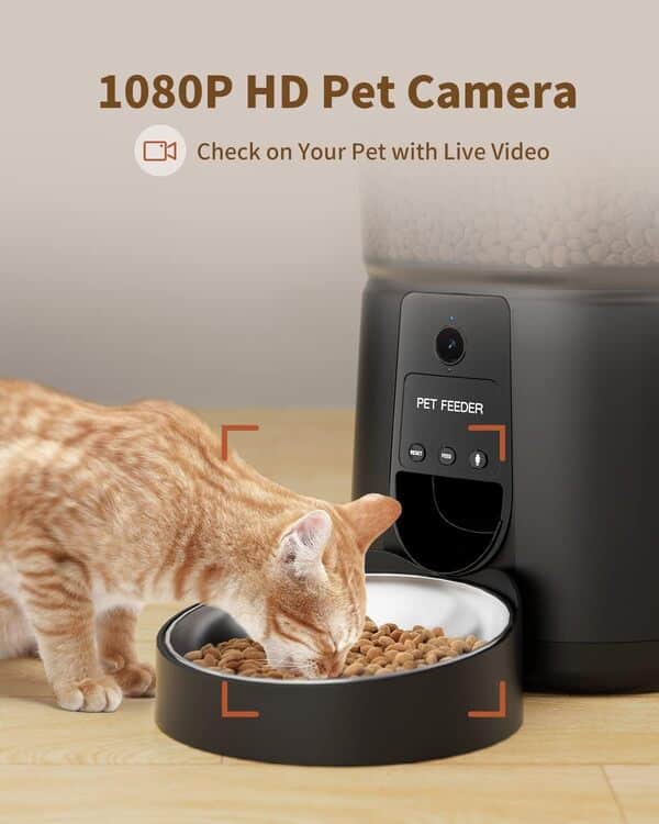PUPPY KITTY Distributeur Croquettes Chat Automatique avec Caméra 1080P, 2,4 G WiFi avec APP Vidéo Audio Vision Nocturne Bol en Acier Inoxydable, 1-8 Repas par Jour