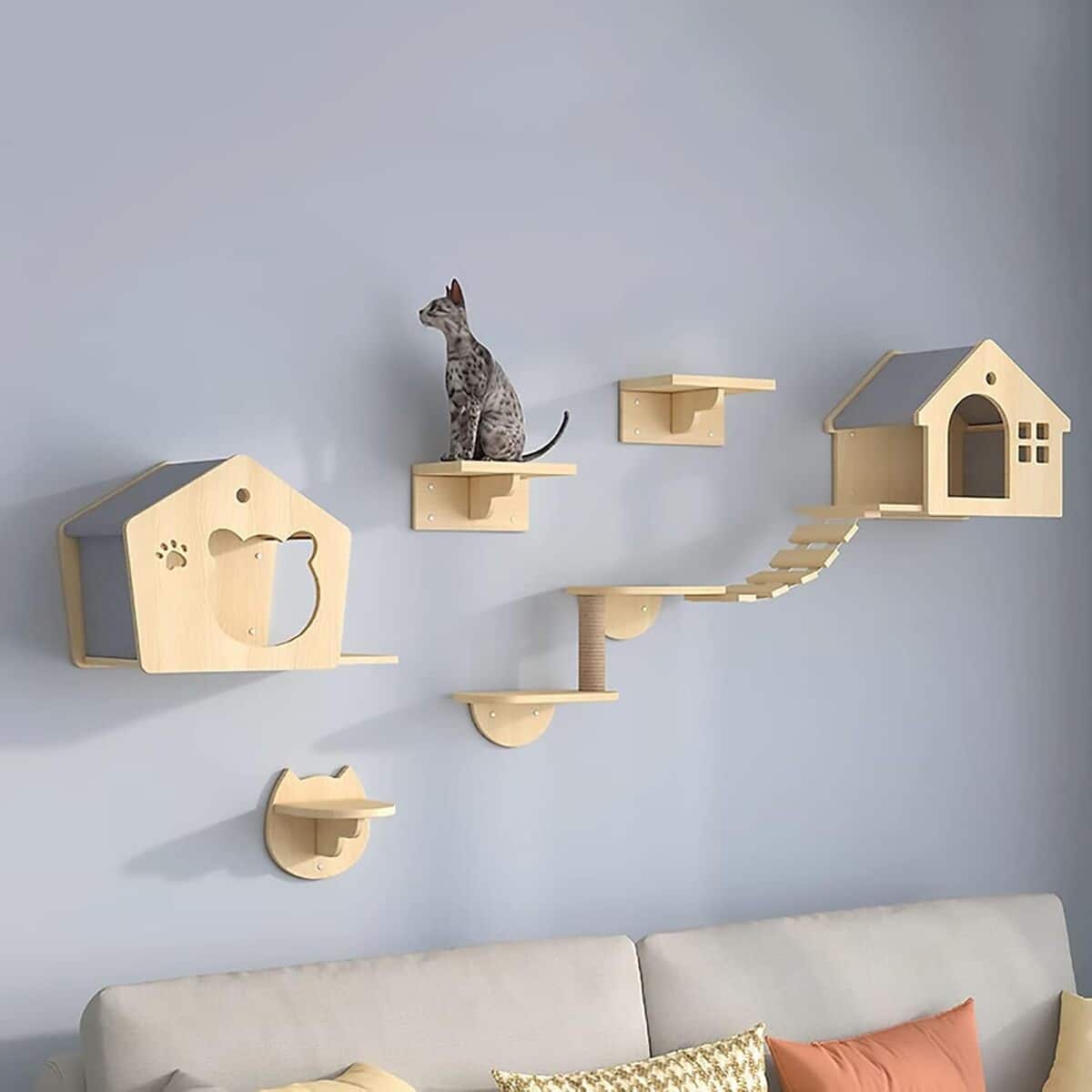 Test de l'arbre chat mural : parcours et étagères style 2