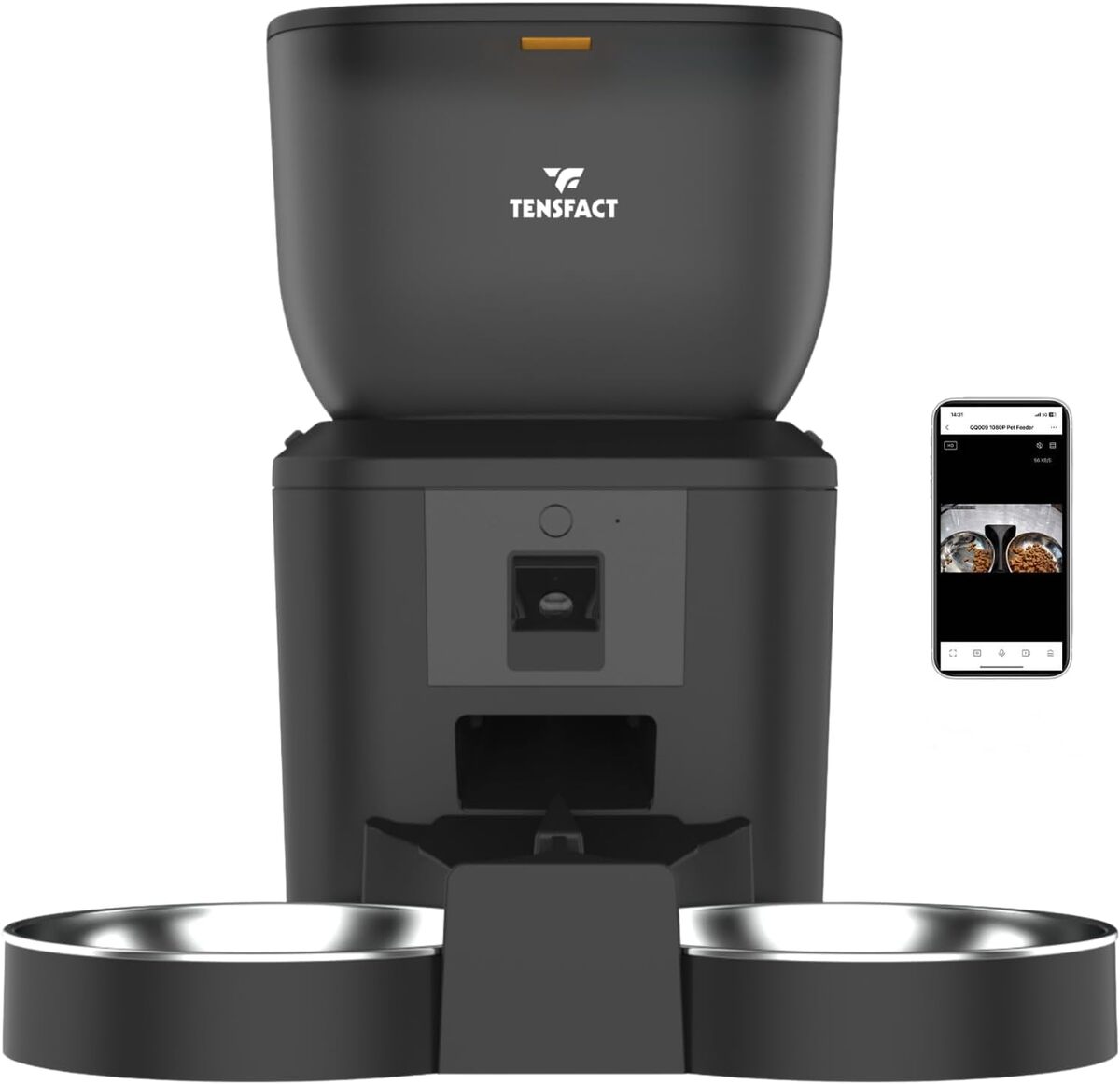 Test du distributeur automatique pour chat Tensfact avec caméra HD - Noir