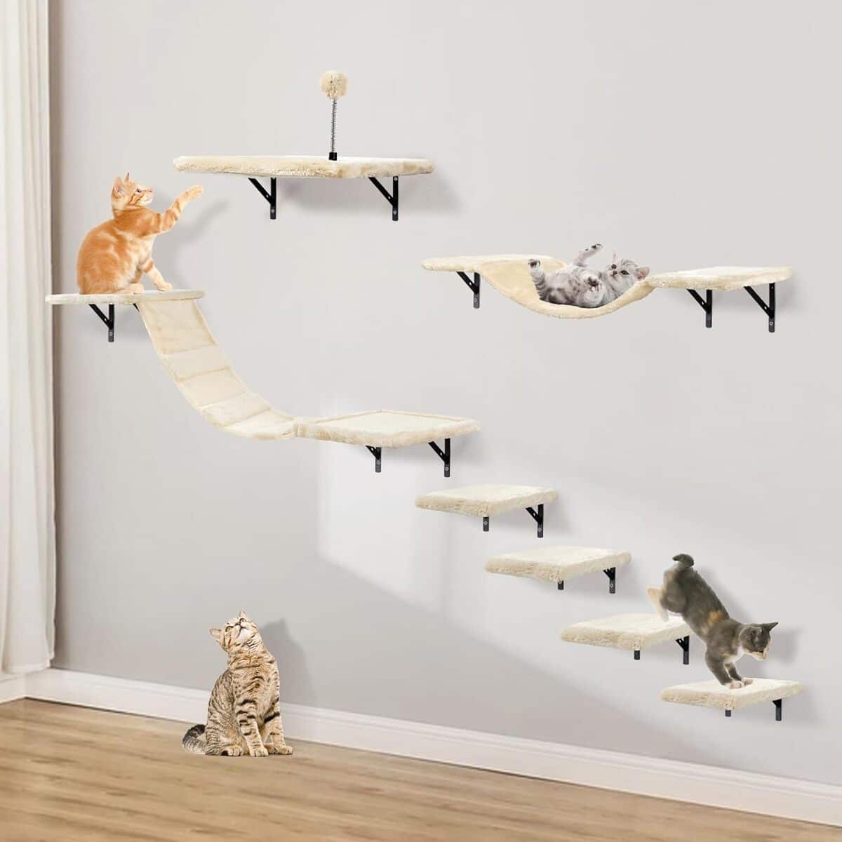 Test : ensemble d'escalade mural pour chat 7 pièces en bois beige