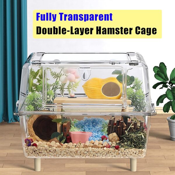 Cage pour hamster et cochon d'Inde, 43 cages entièrement transparentes et respectueuses de l'environnement en acrylique pour petits animaux tels que : dragon barbu, rat, hérisson, caméléon,