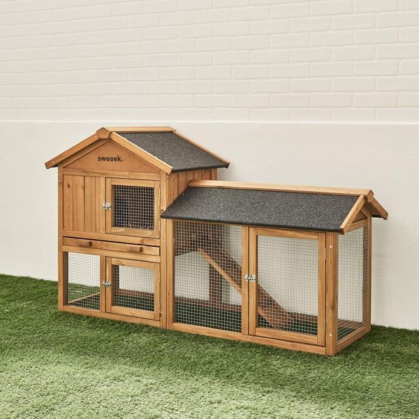 Alice's Garden - Clapier en Bois Hotot pour Lapin et Autres rongeurs. 4 Lapins. Cage à Lapin avec enclos. Espace intérieur et extérieur. poulailler