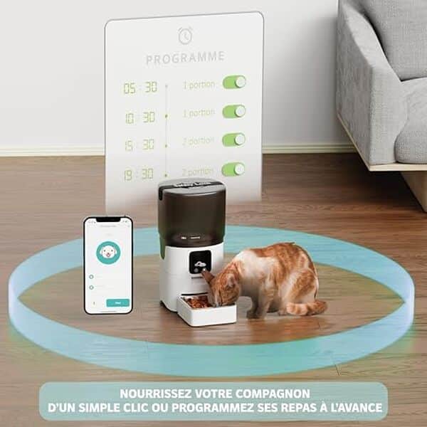 Découvrez notre test complet du distributeur de croquettes connecté 6L wifi avec fonction anti-glouton pour une alimentation équilibrée et contrôlée de votre animal.