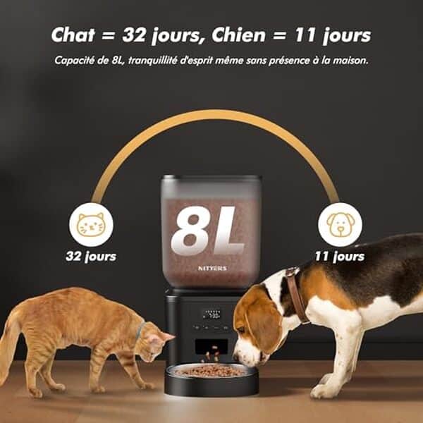 Découvrez le distributeur automatique pour animaux 8L en inox avec enregistreur vocal intégré, idéal pour nourrir vos compagnons de manière pratique et efficace.