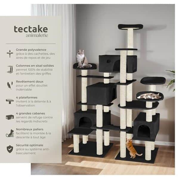 Découvrez notre test complet de l'arbre à chat XXL tectake 214 cm : caractéristiques, avantages, inconvénients et notre avis pour faire le bon choix pour votre félin.