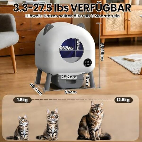 Découvrez la litière automatique XXL dotée d'une grande capacité et d'un contrôle via appli, idéale pour foyers avec plusieurs chats.