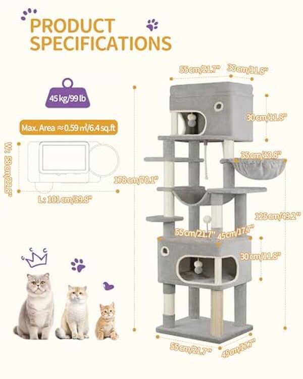 Découvrez notre avis complet sur l'arbre à chat Hzuaneri 178 cm avec plateforme et accessoires. Guide d'achat, avantages et inconvénients. 