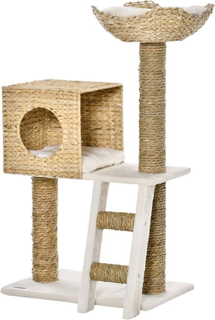 Test de l'arbre à chat PawHut 100, 5 cm avec coussins et échelle